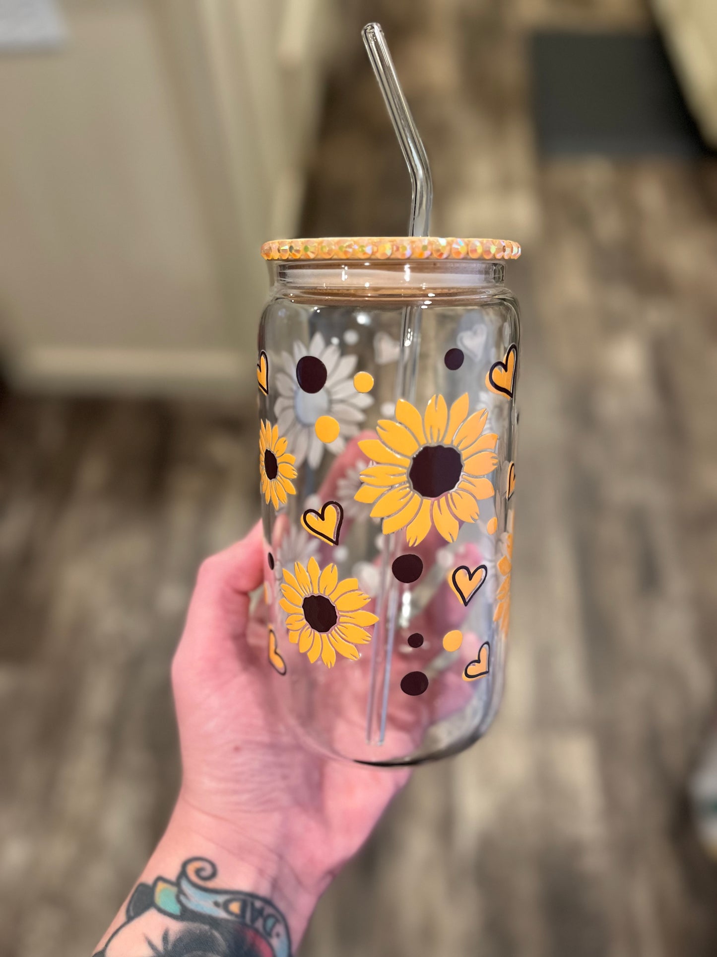 Sunflower 🌻 hearts with bling lid