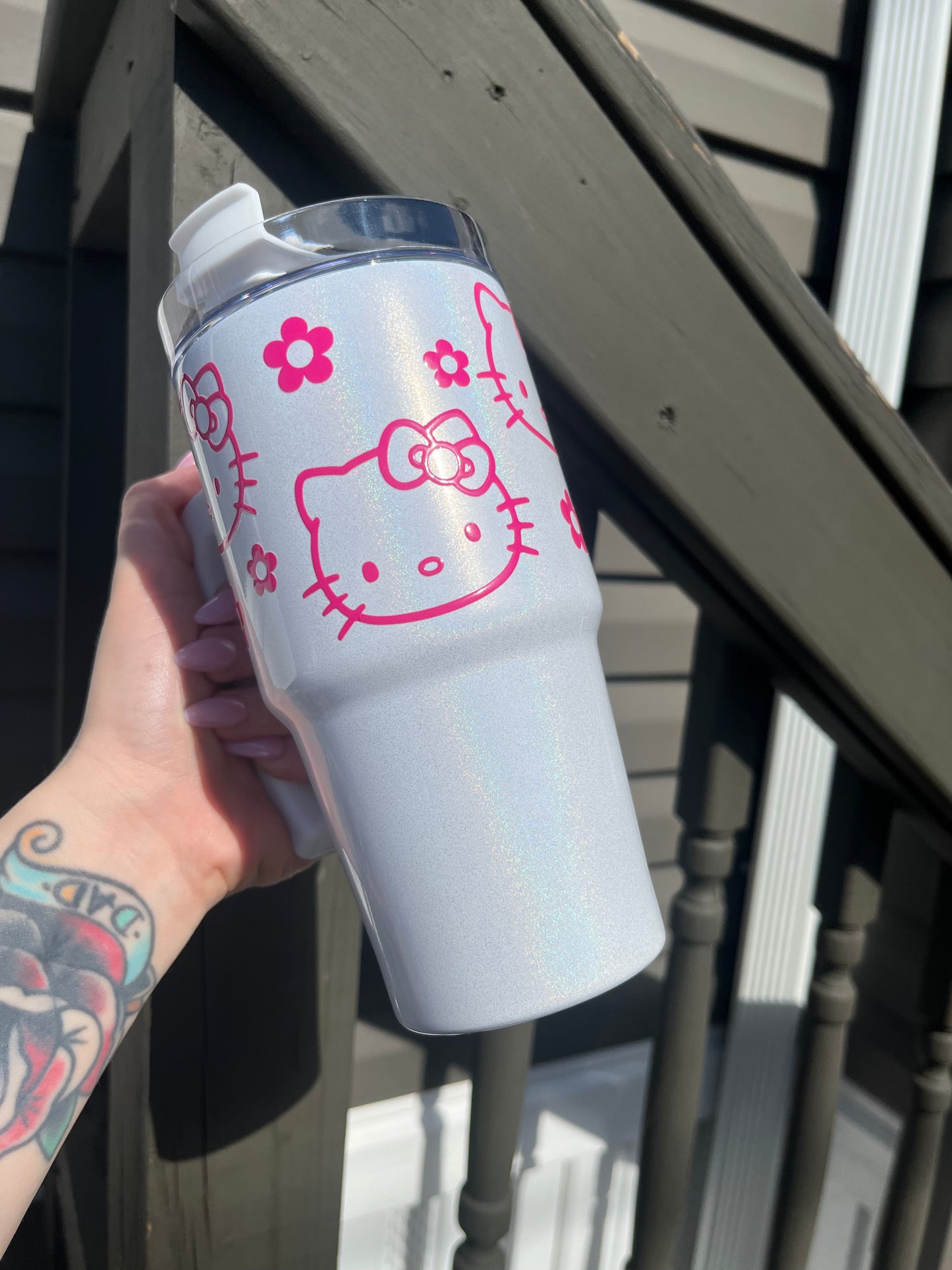 Pink Kitty Holographic Tumbler