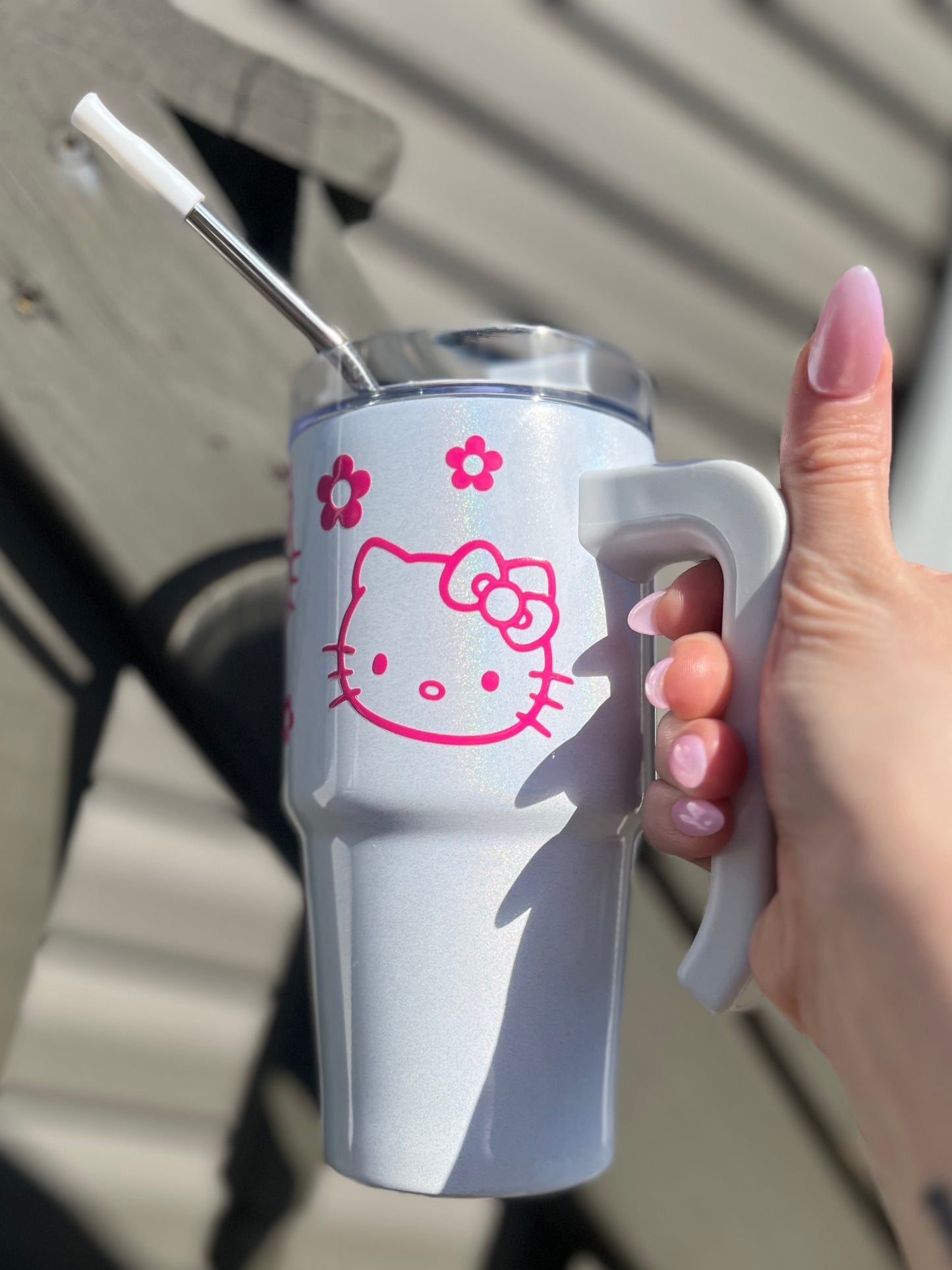 Pink Kitty Holographic Tumbler